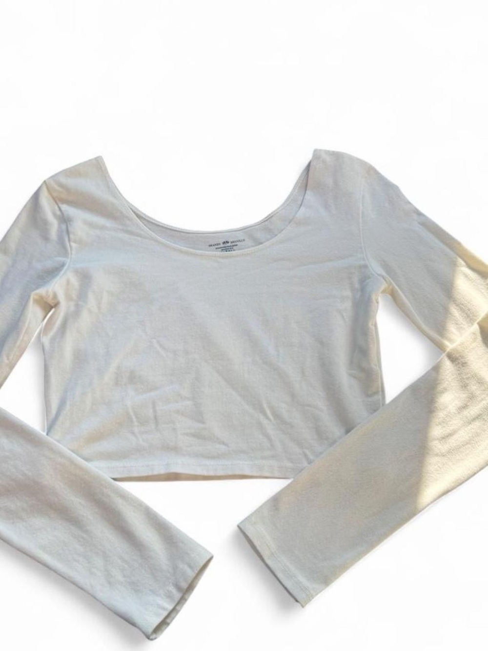 Brandy Melville White Long-Sleeve Scoop Crop Top